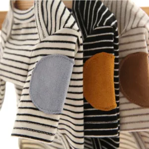 Autumn winter striped pet sweatshirt for small dogs and cats cute puppy clothes with elbow patches.