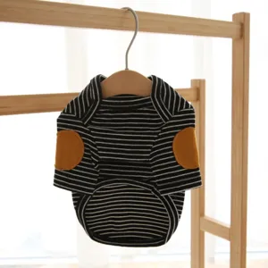 Cute striped pet dog cat sweatshirt black white with yellow elbow patches warm winter pet clothing
