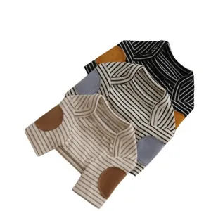 Autumn winter striped pet sweater with elbow patches, cute puppy clothes for small dogs cats.