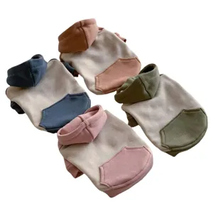 Warm pet dog cat hoodie autumn winter color-block small puppy clothes cute apparel outfit