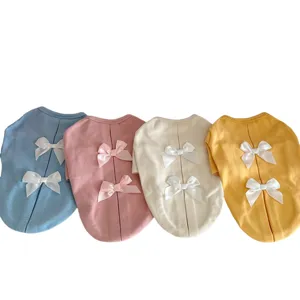 Cute pet warm bow sweatshirt for small dogs and cats, autumn winter fashion pet apparel.