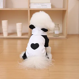 Cute black and white pet raincoat hoodie with heart design for small dogs and puppies.