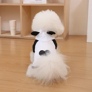 Cute puppy hoodie raincoat black and white pet clothes small dogs cute animal ears outerwear