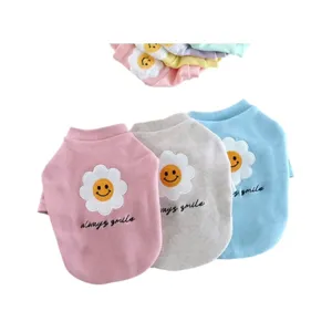 Niedlicher Haustier Hund Katze Fleece Pullover mit Sonnenblumen Lächeln Stickerei, warme Winterkleidung