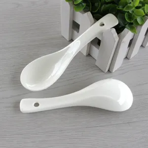 Pure White Ceramic Small Spoon Hotel Restaurant Soup Spoon Household Bone China Tableware Kitchen Eating Tool