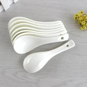White ceramic soup spoon set, household bone china tableware for kitchen restaurant and home.