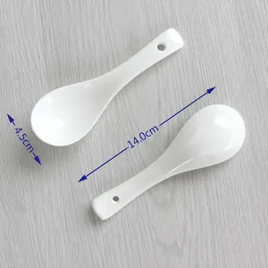 Pure white ceramic soup spoon household hotel tableware rice spoon ceramic spoon 14cm
