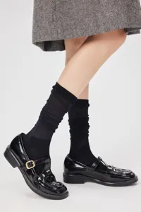 Sheer mesh mid-calf socks for women, thin breathable summer socks detail shot apparel.