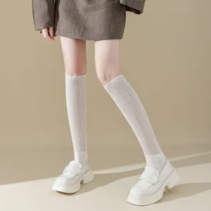 Women Solid Color Over The Knee Socks Coarse Needle Metallic Thread Knitted Stacked Socks Fashion Cute Apparel