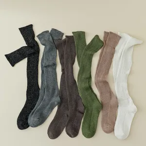 Sparkly knit over-the-knee socks, thick needle solid color long tube socks for women.