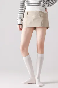Calcetines altos cómodos de algodón de bambú para mujer, lisos y transpirables.