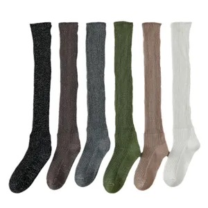 Women ribbed knit long socks metallic thread over-the-knee slouch socks 6 colors pack.