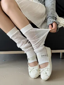 Women sheer stirrup leg warmers breathable knit white summer calf socks fashion cute