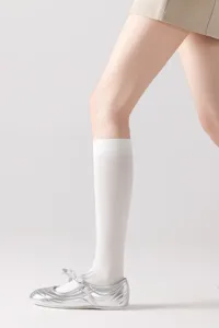 Calcetines blancos hasta la rodilla para mujer finos transpirables verano algodón calcetería