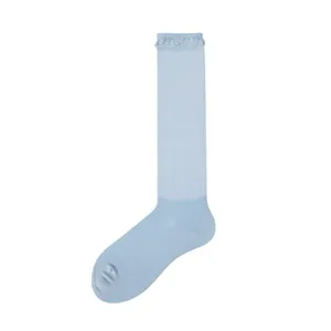 Light blue ultra-thin mesh over-the-knee long socks for women, breathable summer fashion hosiery.