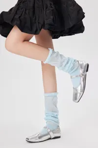 Light blue sheer slouch socks for women, sweet ballet style thin long socks for summer daily wear.
