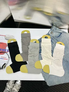 Thin breathable footless knit leg warmers, mesh sunscreen calf socks detail presentation.
