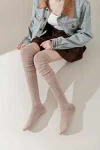 Dames gebreide over-the-knee slouch sokken, comfortabele geribbelde textuur, warme laarzen.