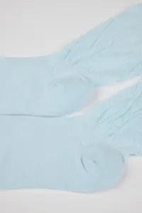 Light blue long socks for women, breathable thin ballet style stack socks for spring summer.
