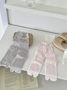 Breathable cotton split toe long socks, thin solid color two toe socks for women.