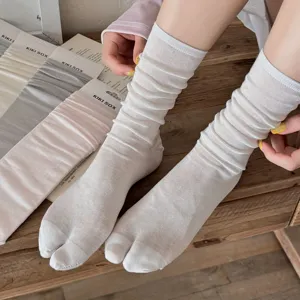 Women split toe socks thin cotton breathable two toe stack long solid color socks new