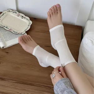 Summer thin silk footless socks for women, solid color mid-calf casual daily wear.