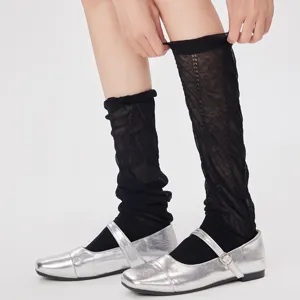 Black sheer leg warmers and stack socks for women, spring and summer thin sweet ballet style.