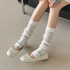 Women white mesh leg warmers spring summer breathable knit stirrup socks fashion daily wear