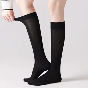 Medias negras lisas hasta la rodilla para mujer, calcetines largos finos transpirables para.