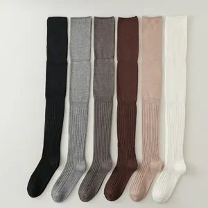 Dames Over-de-Knie Slouch Sokken Winter Warm Wolmix Dijhoge Laars Sokken Effen Kleur Gebreide Beenwarmers