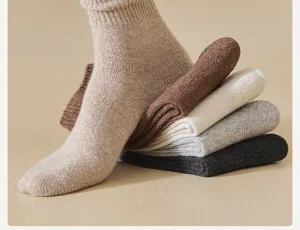 Thick wool socks for women, warm winter knit mid-tube slouch socks, cozy daily footwear detail.