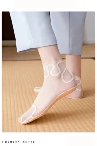 Women sheer lace short socks breathable crystal silk cotton bottom summer fashion footwear 1pc