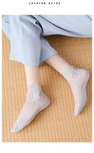 Transparent crystal silk lace socks for women, summer thin breathable short socks.