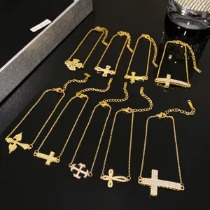 Minimalist Titanium Steel Cross Bracelet For Women Men Gold Silver Plated Rhinestone Luxury Starry Jewelry Adjustable Chain Bracelet