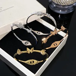 Elegant butterfly titanium steel bangles in gold rose gold and silver for women