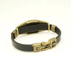 Bracelet en cuir vintage pour homme femme, fermoir métal rétro bijou en cuir de vache.