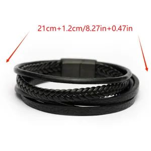 Pulsera de cuero trenzado multicapa para hombre con cierre magnético, joyería elegante.
