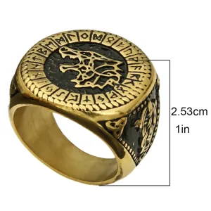 Viking rune wolf ring vintage titanium steel men jewelry main product shot front view