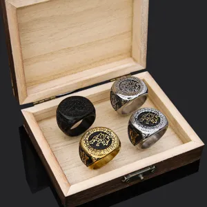 Men Retro Viking Thor Hammer Wolf Head Ring Titanium Steel Vintage Rune Band Fashion Finger Jewelry Gift