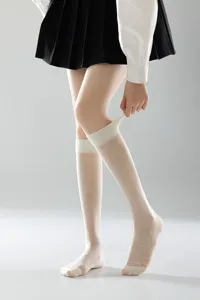 White sheer knee high socks with cute heart pattern sweet JK style hosiery summer wear