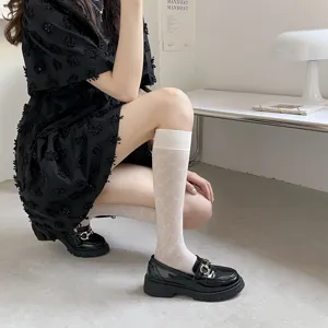 Summer ultra-thin sheer knee high socks for women, cute floral transparent long tube socks.
