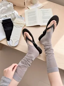 Zomer dunne lange beugelssokken voor vrouwen ademend effenkleurig voor teenslippers