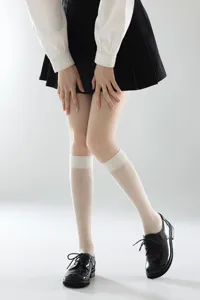 Women sheer knee high socks white cute heart diamond pattern JK uniform long stockings