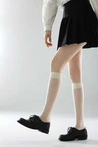 Sheer white knee high socks for women with cute heart pattern thin summer design hosiery.