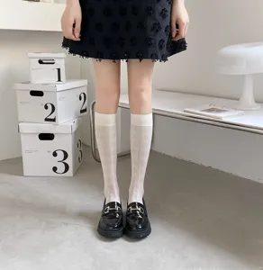Sheer diamond pattern knee-high socks for women, summer thin breathable long hosiery.