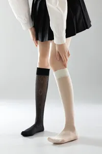Sheer knee-high socks for women, breathable thin stockings with cute heart and diamond patterns.