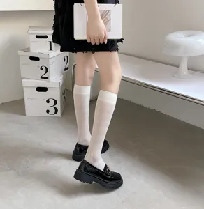 Summer sheer calf socks for women, cute Japanese JK knee high socks, versatile mid-tube hosiery.