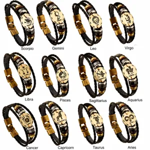 Zodiac leather bracelet multi-layer braided vintage metal constellation bracelet couple gift