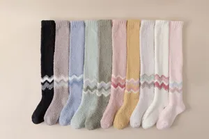 Cozy fuzzy over-the-knee socks for women, thick warm winter thermal floor socks with chevron.