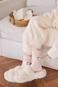 Chaussettes d'hiver en polaire epaisse pour femmes mignonnes roses japonaises douces